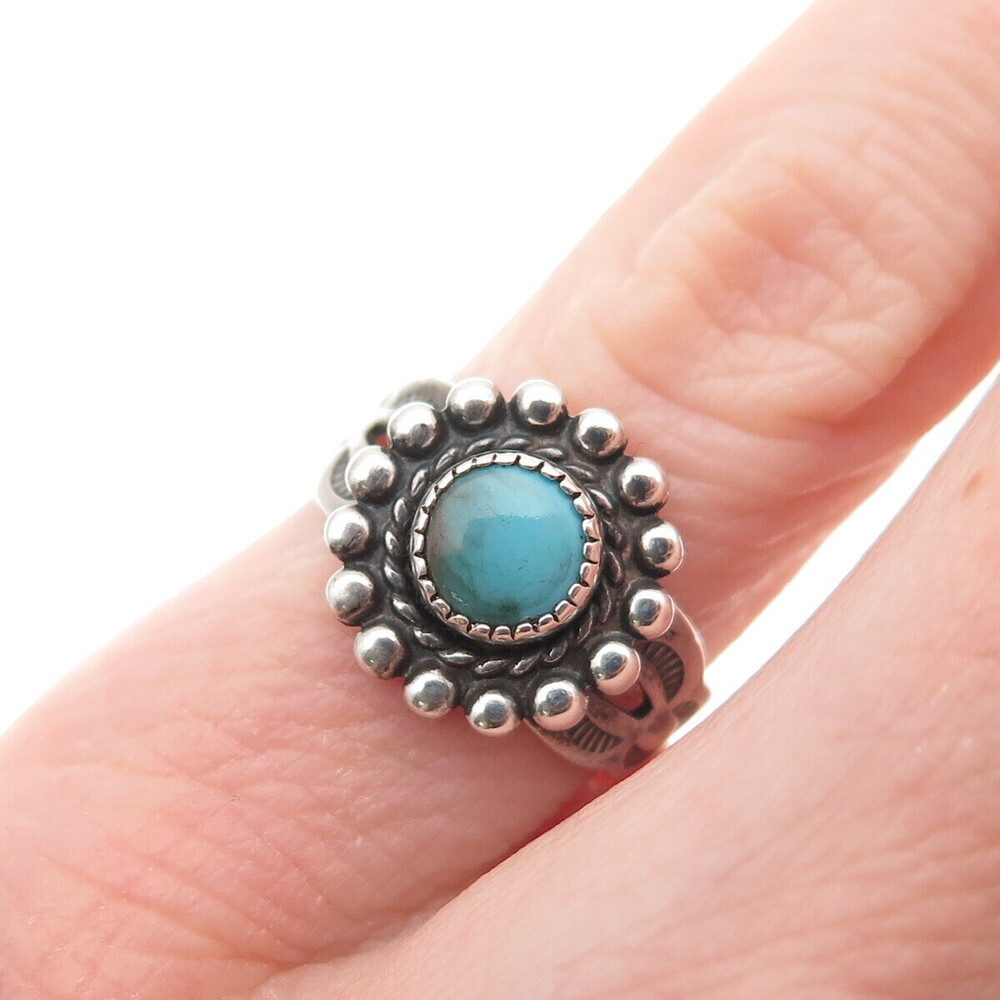 Bell Trading Post Old Pawn 925 Sterling Vintage Turquoise Beaded Ring Size 4.25